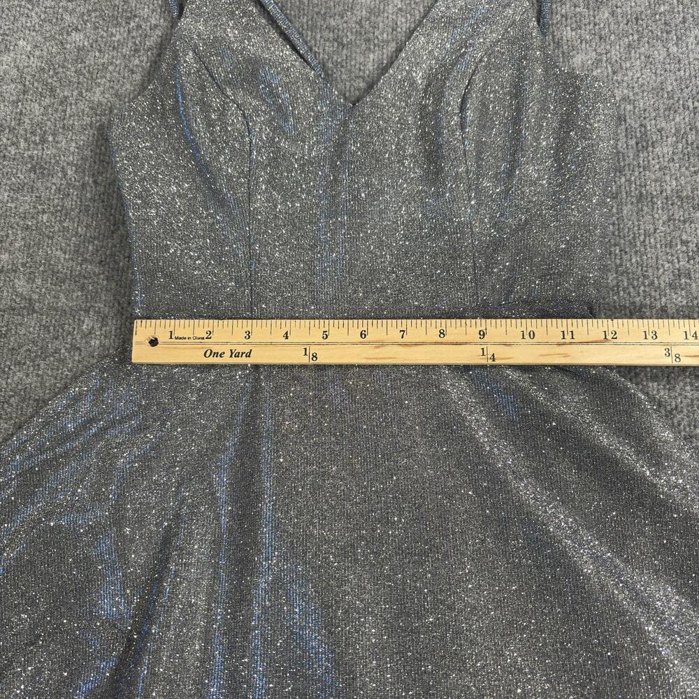 Xscape Dress Womens 4 Silver Glitter V Neck Strappy Fit Flare Short Party - Picture 12 of 15